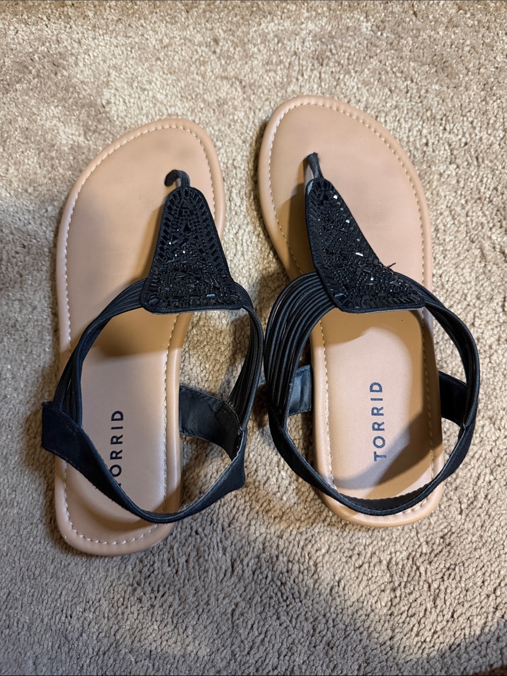 torrid Black Beaded Toe-Post Sandals with Tan Footbed